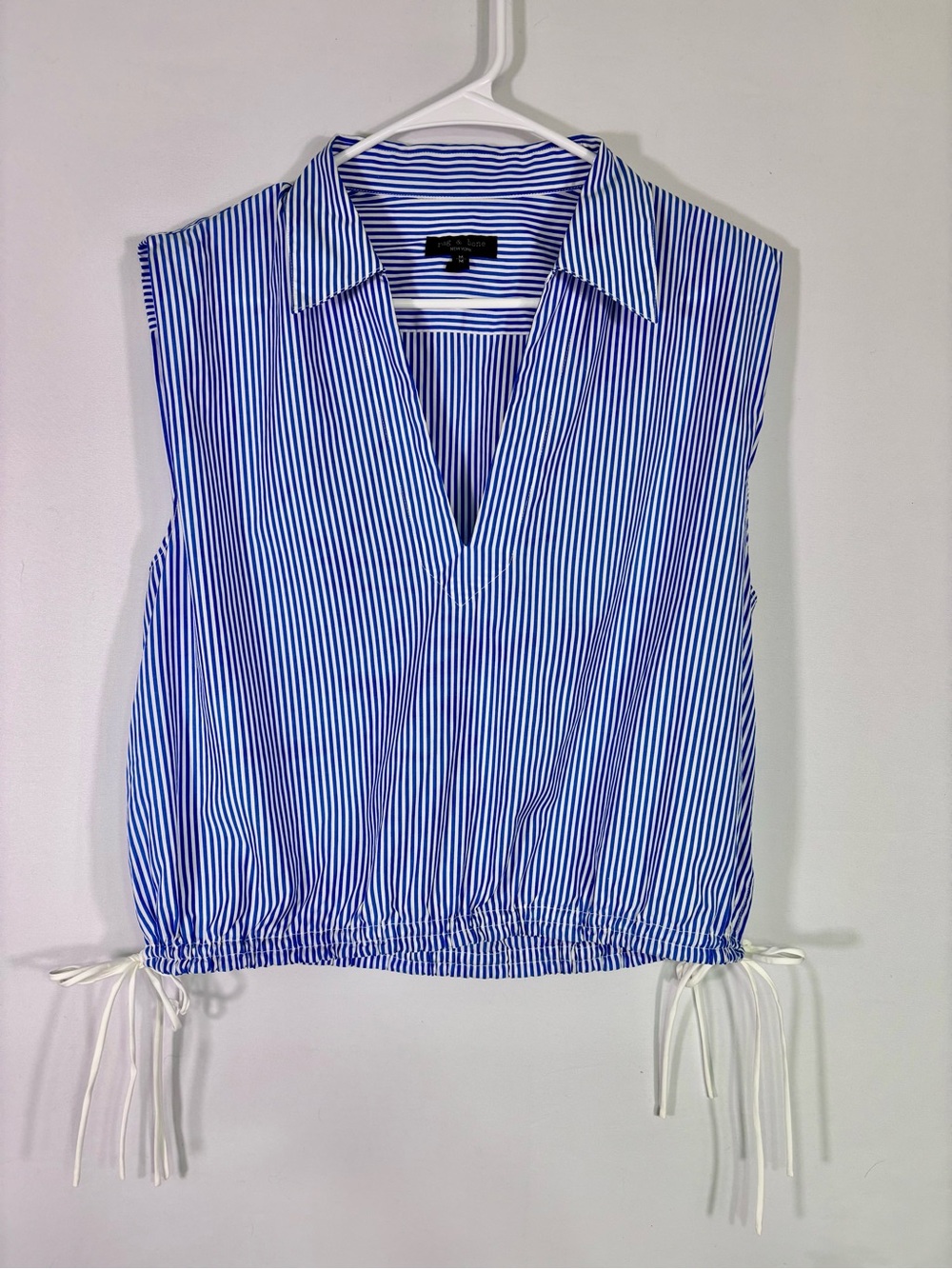 Rag & Bone Blue White Stripe Sleeveless Drawstring Blouse M